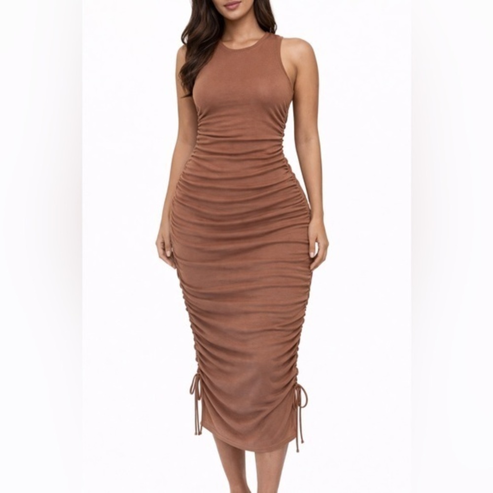 Ruched bodycon Sleeveless small ruched sides dress cinch sides